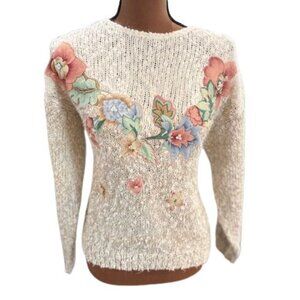 VINTAGE 1980’s Pembrooke Lane Floral Knit Crewneck Sweater – Size Medium